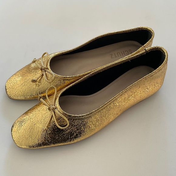 SCHUTZ Arissa  Metallic Gold Leather Ballet Flats Size 8 NEW - Picture 3 of 11